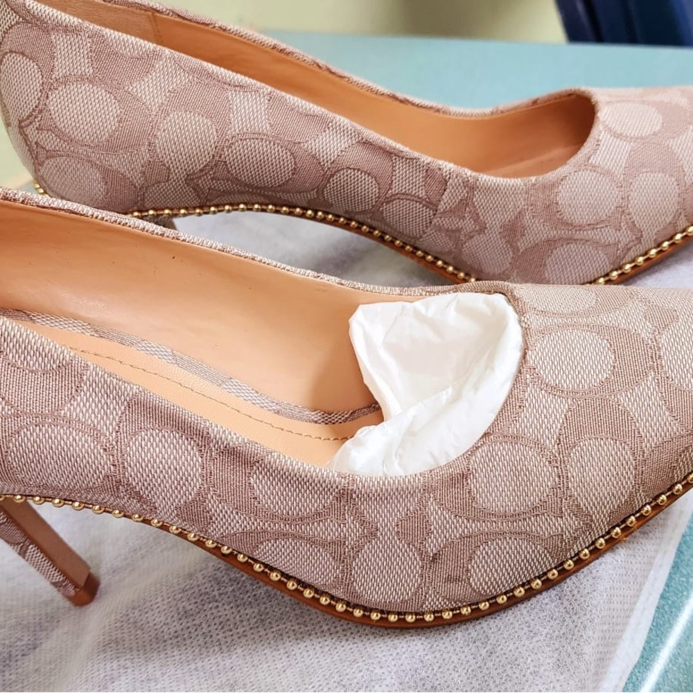 Elegant Beige Patterned Women's Heels